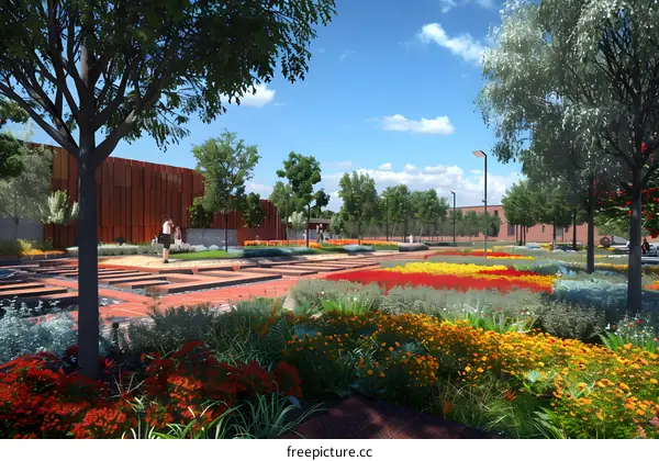 Modern Landscape Design with Flowers and Trees