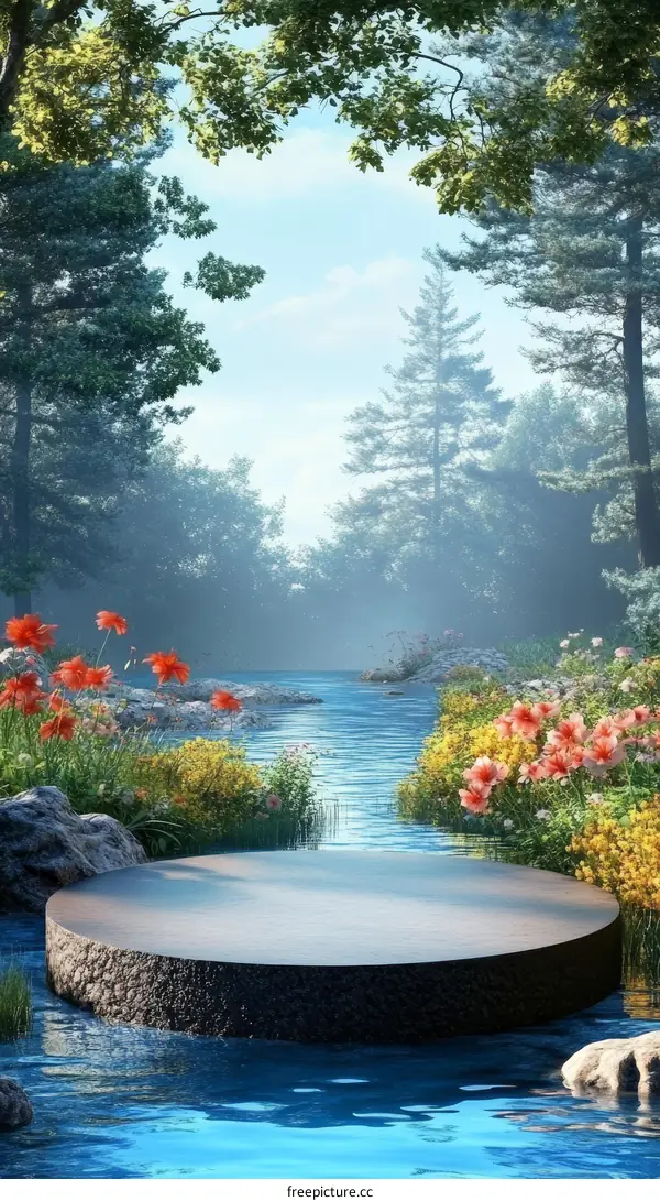 Nature Product Display Platform in a Forest Stream