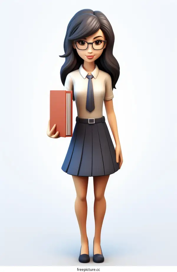 Illustration of a female student in a school uniform