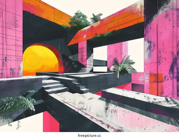 Futuristic Cityscape: Pink and Blue