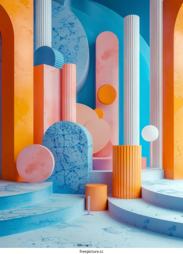 Abstract Geometric Scene with Pastel Colors and Shapes