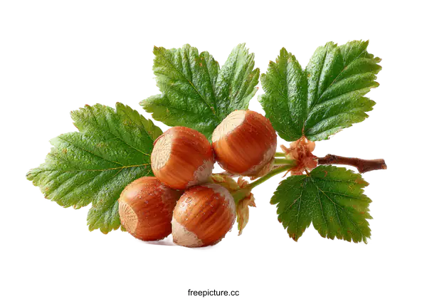 [Transparent Background PNG]Hazelnuts on Branch with Leaves
