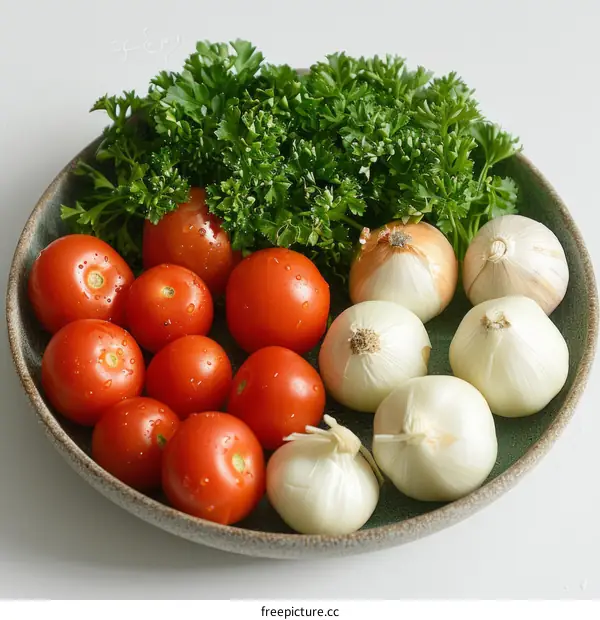 Fresh vegetables on a ceramic plate