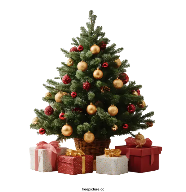 [Transparent Background PNG]Christmas Tree with Presents Decorated