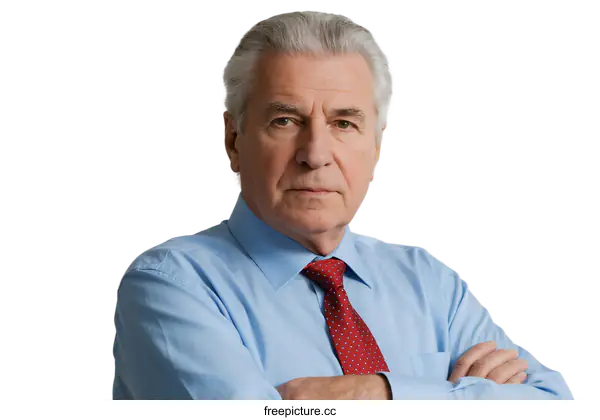 [Transparent Background PNG]Serious middle - aged man in formal attire with arms crossed