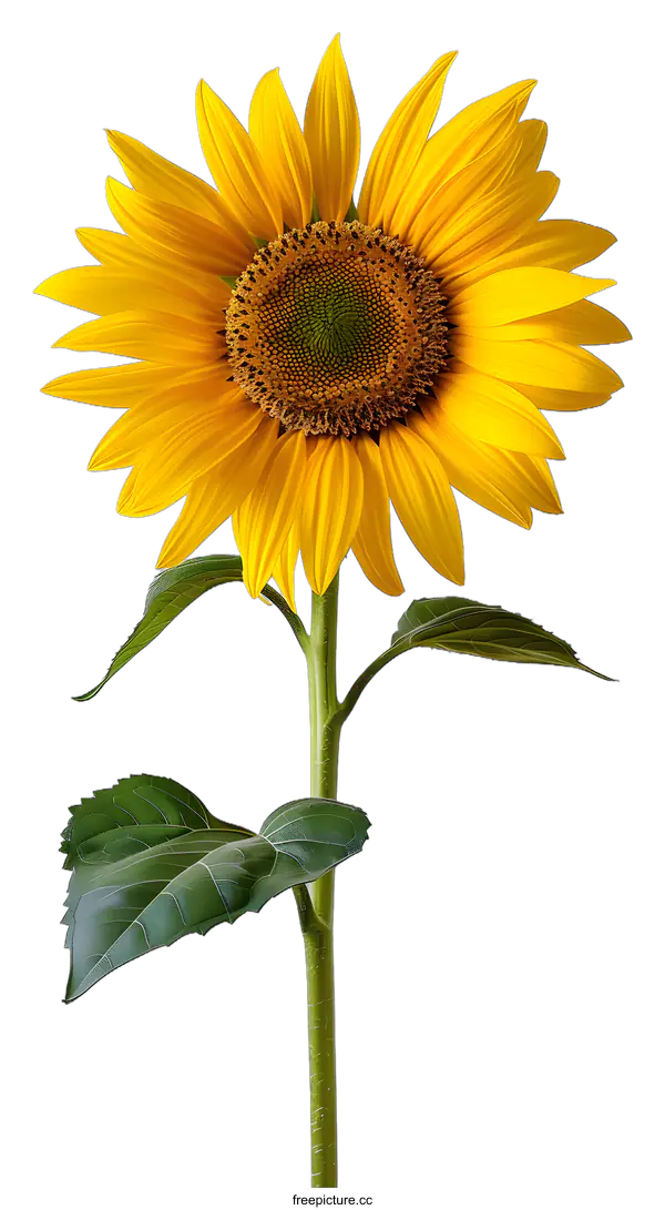 [Transparent Background PNG]single sunflower in full bloom against a white background