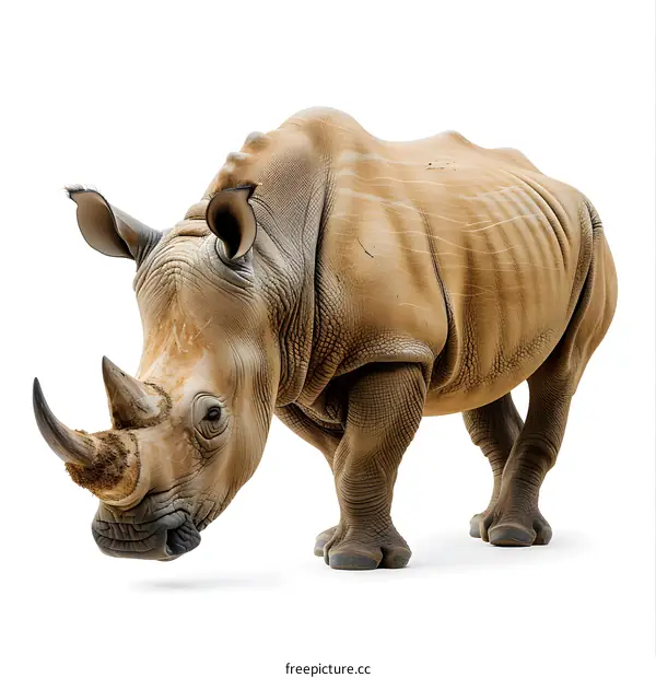 White Rhino Standing on White Background