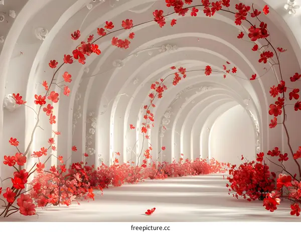 Red archway with flowers