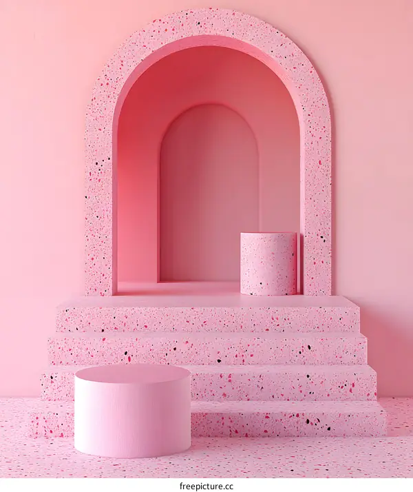 Pink Terrazzo Archway With Steps and Cylinders