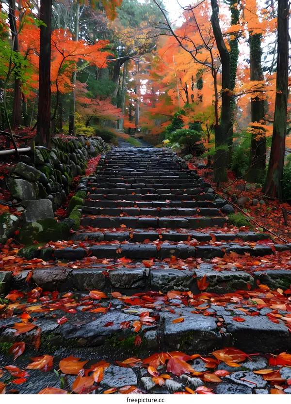 Stone path in the fall forest