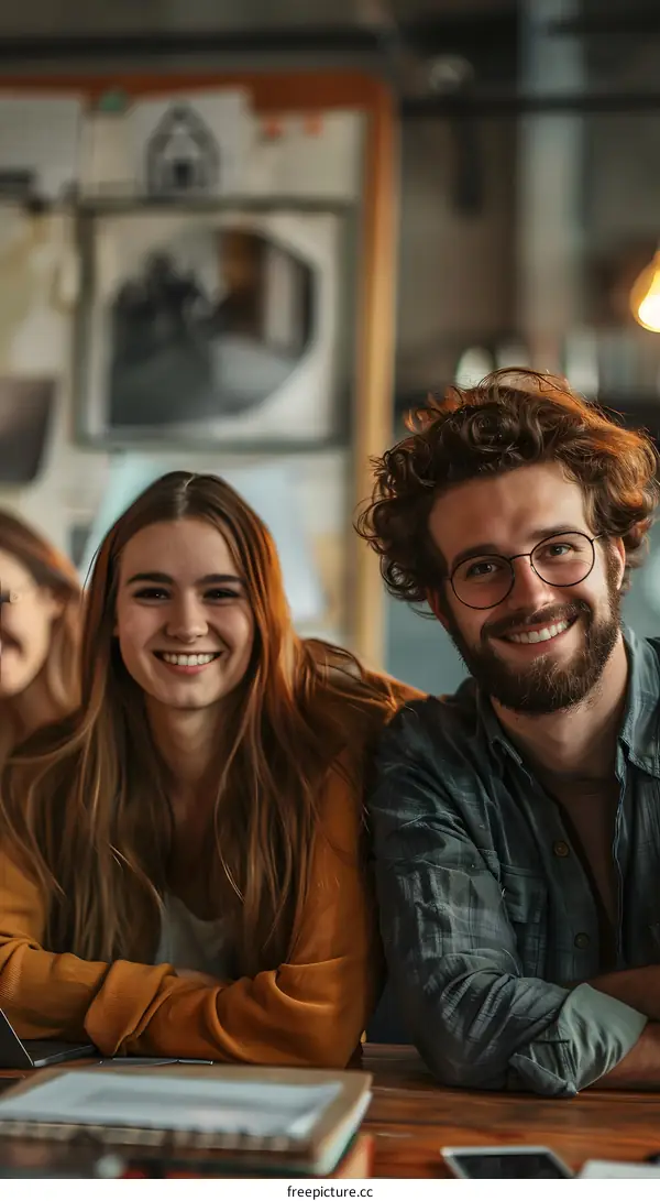 portrait of three young people smiling