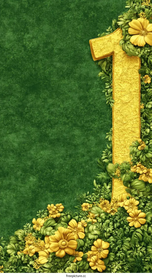 Gold Number One Floral Illustration Background