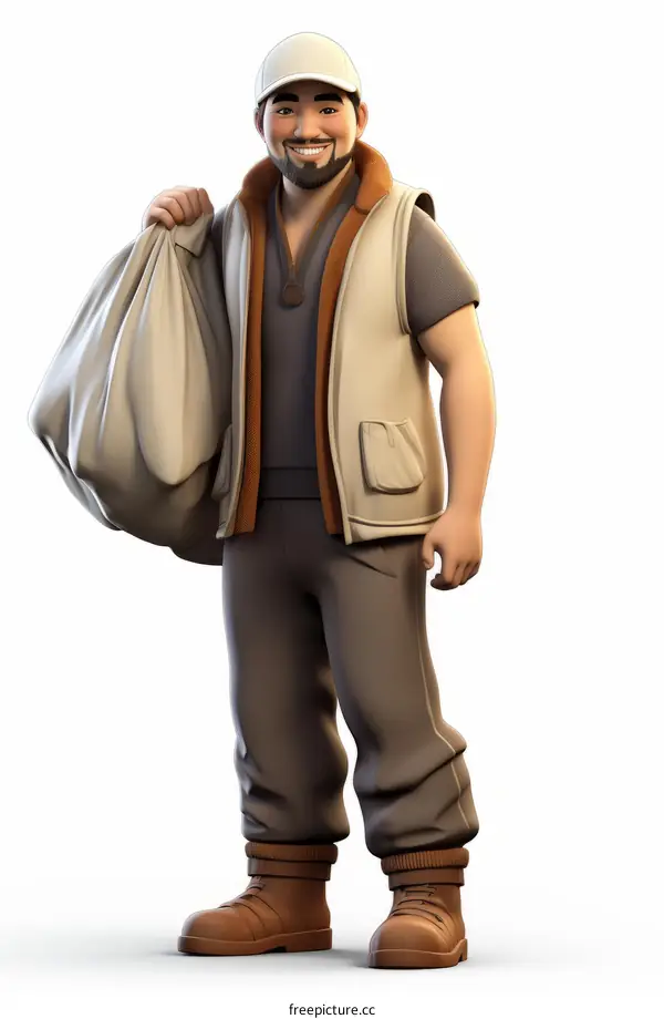 Man Carrying Sack on Shoulder