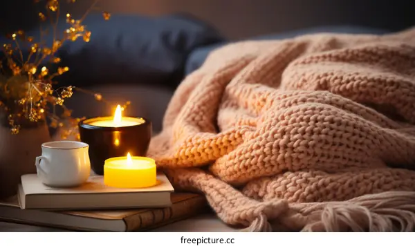 Cozy Home Interior with Candles and Books