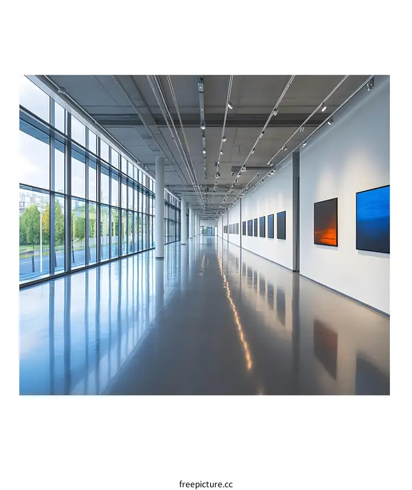 Modern Art Gallery Hallway With Large Windows
