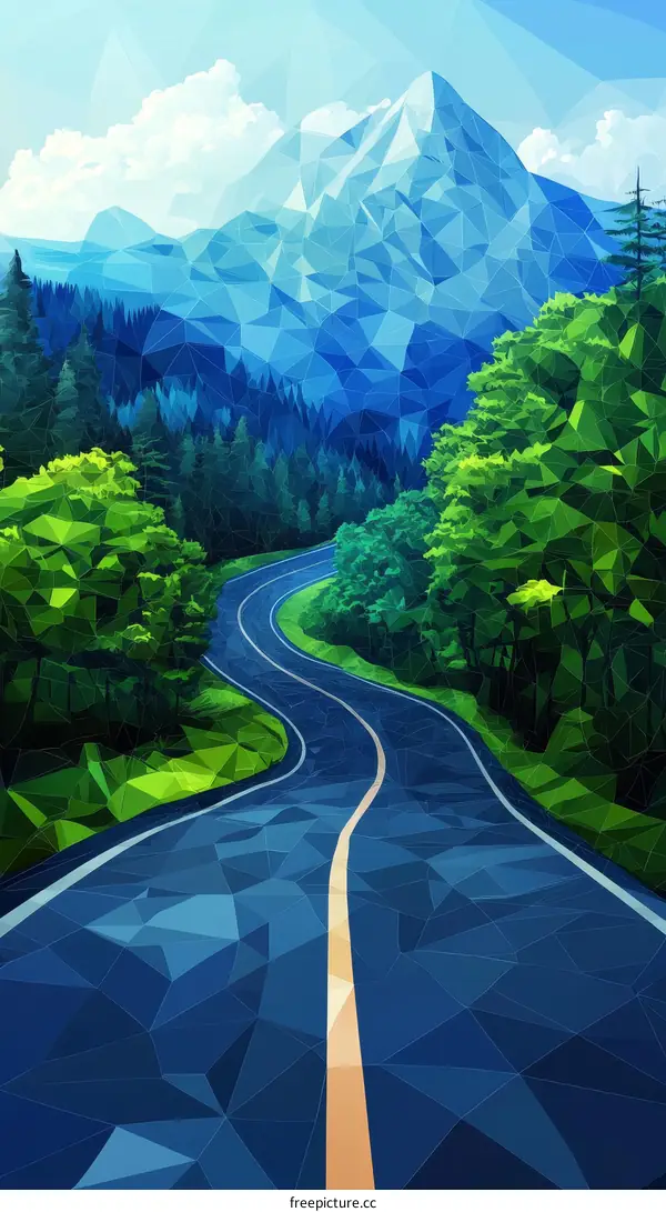 Abstract Polygonal Mountain Road Illustration