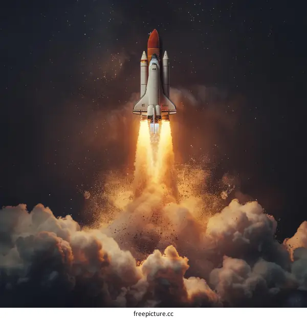 Space Shuttle Atlantis launching into space