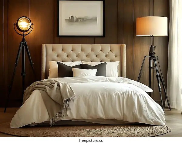 Elegant Bedroom with Vintage Industrial Lighting