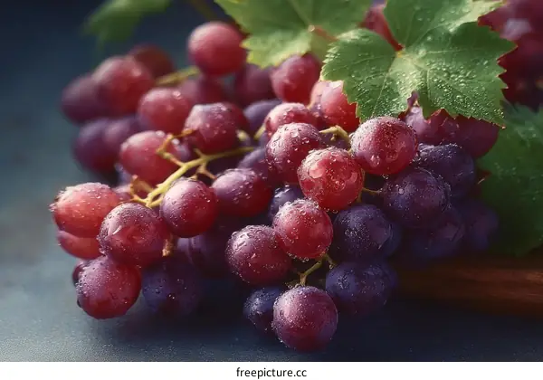 Closeup of Fresh Red and Purple Grapes with Water Drops