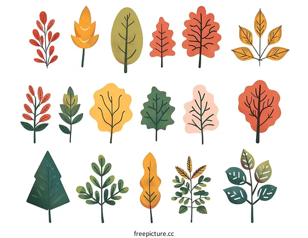 Set of Hand Drawn Autumn Leaves and Tree Branches for Design