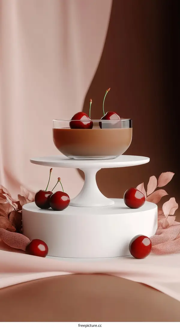 Chocolate Dessert with Cherries Still Life