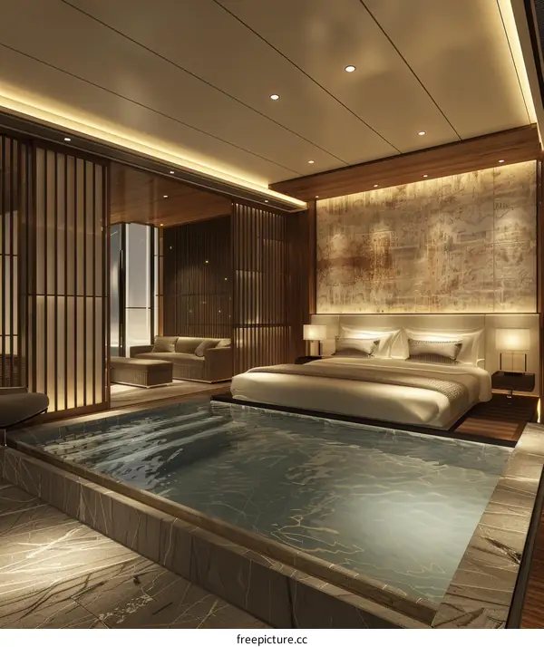 Luxury Modern Japanese-style Bedroom with Hot Tub