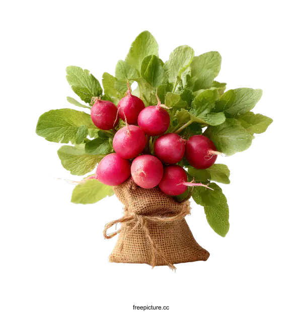 [Transparent Background PNG]Fresh Radishes in Burlap Sack