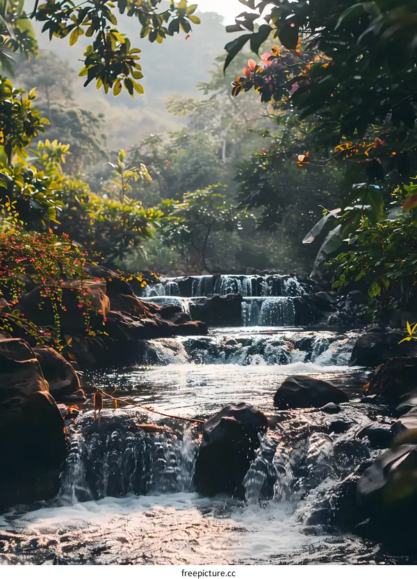 Waterfall in a Lush Green Forest