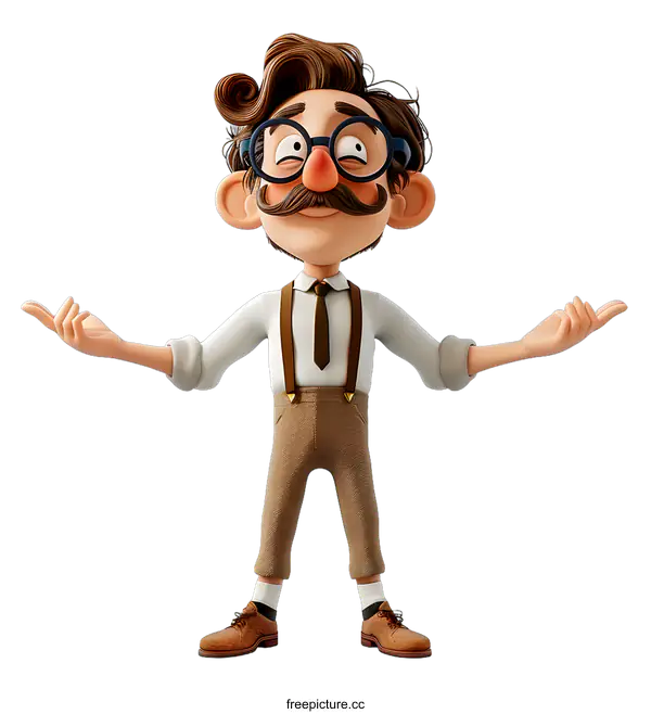 [Transparent Background PNG]3D Cartoon Man with Mustache and Glasses