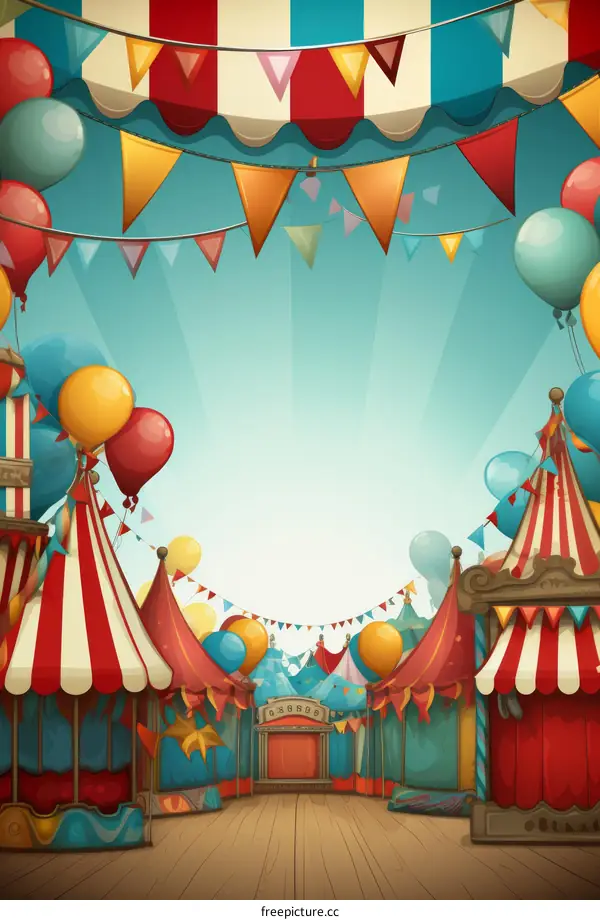A Vivid Circus Tent Illustration with Balloons and Flags