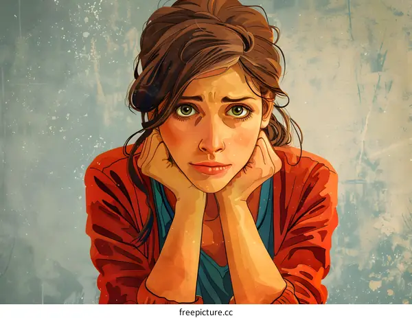 portrait of a young woman with brown hair and green eyes, wearing an orange shirt