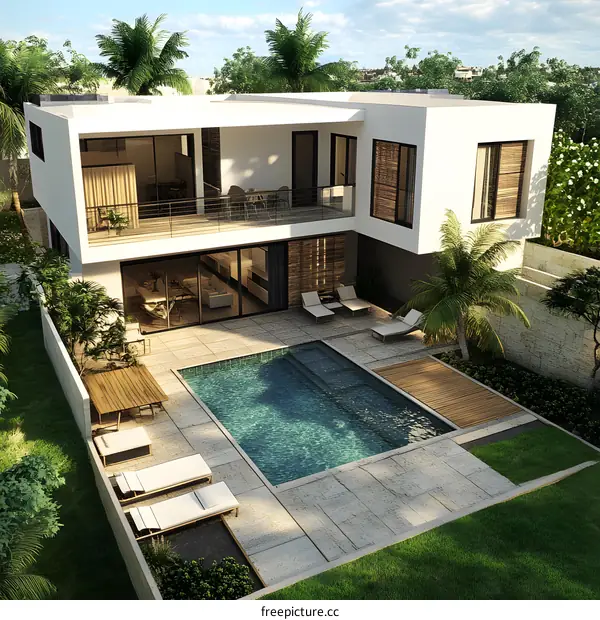 Modern House with Pool and Tropical Landscaping