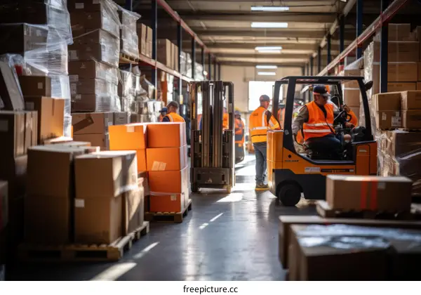 Warehouse workers in a busy warehouse