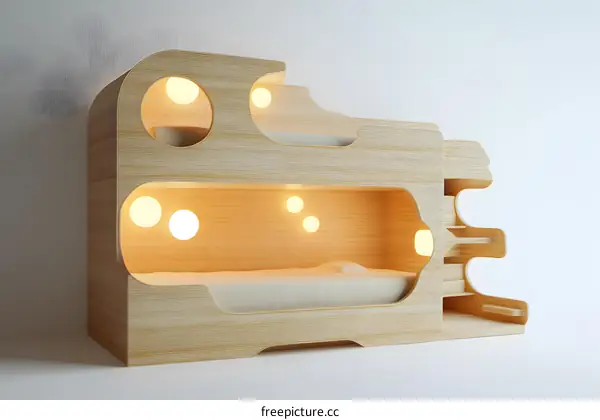 Modern Wooden Bunk Bed with Built in Lighting