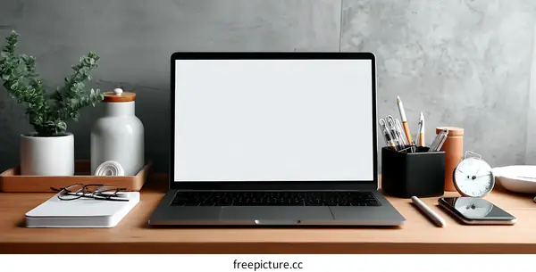 Modern Workspace with Laptop and Accessories