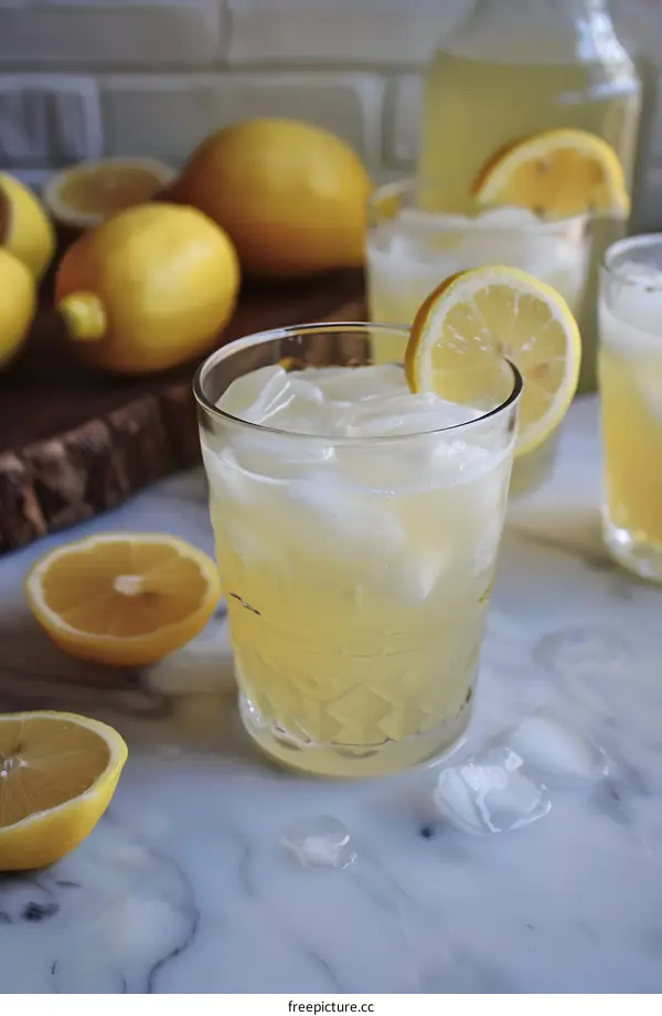 Refreshing Lemonade with Ice and Lemon Slices