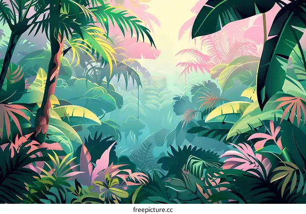 Tropical Rainforest Lush Green Foliage Background Illustration