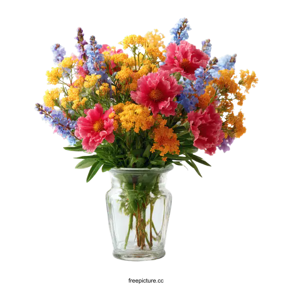 [Transparent Background PNG]Colorful flower bouquet in a glass vase