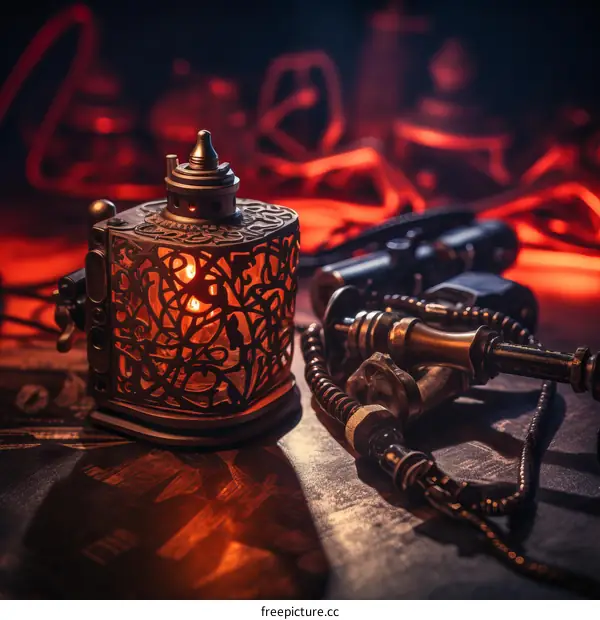 Steampunk Lamp and Lighter Still Life