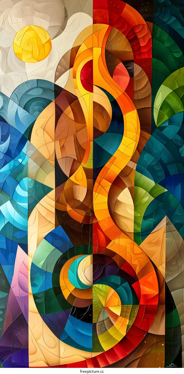 Colorful abstract painting with geometric shapes