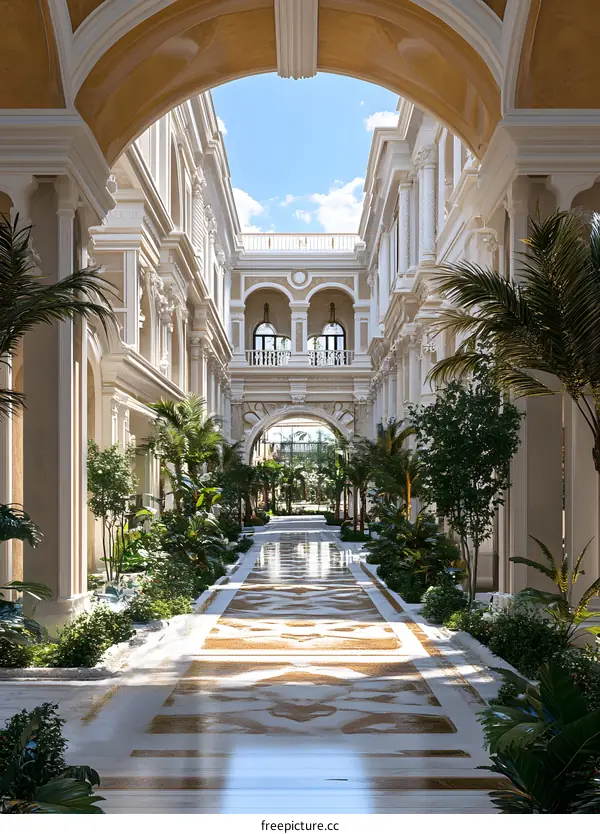 Luxury Italian Style Courtyard with Palm Trees