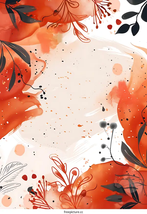 Abstract Watercolor Floral Background with Orange and Beige Colors