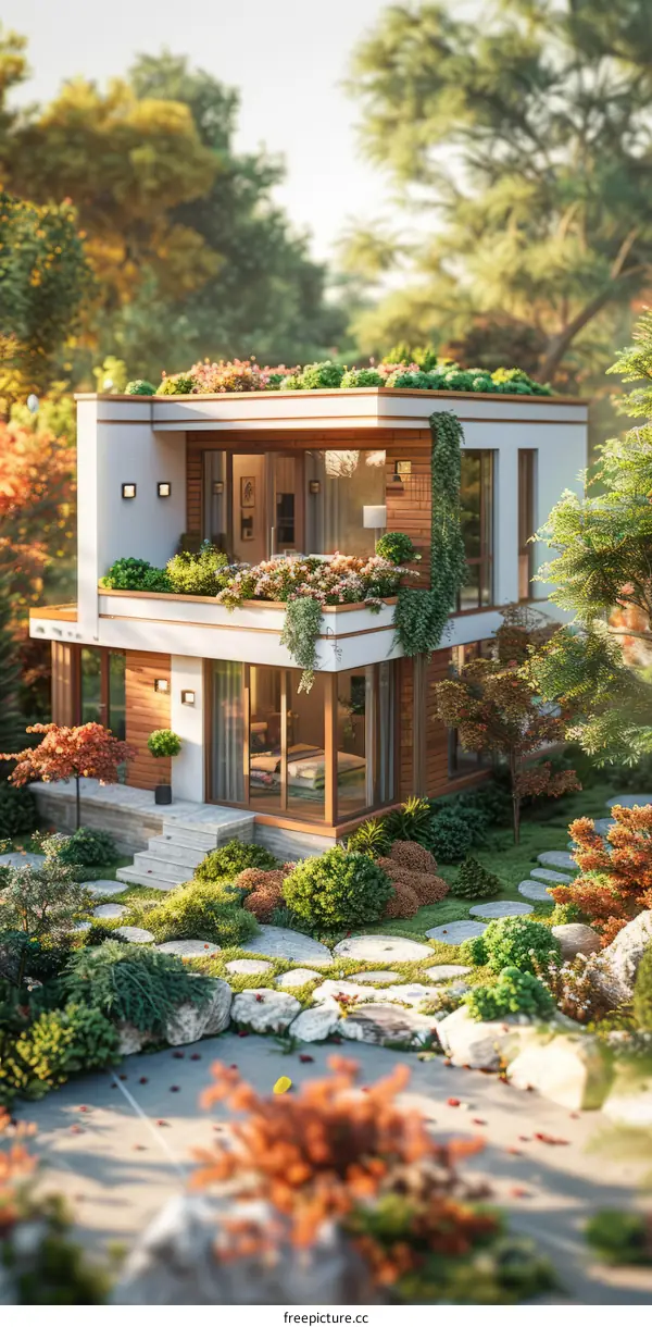 Small and Cozy Modern House Surrounded by Lush Garden