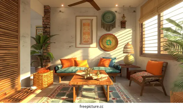 Inviting and Warm Living Room with Natural Textures and Hues