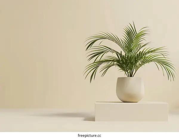 Minimalist Palm Plant in Pot on Beige Platform