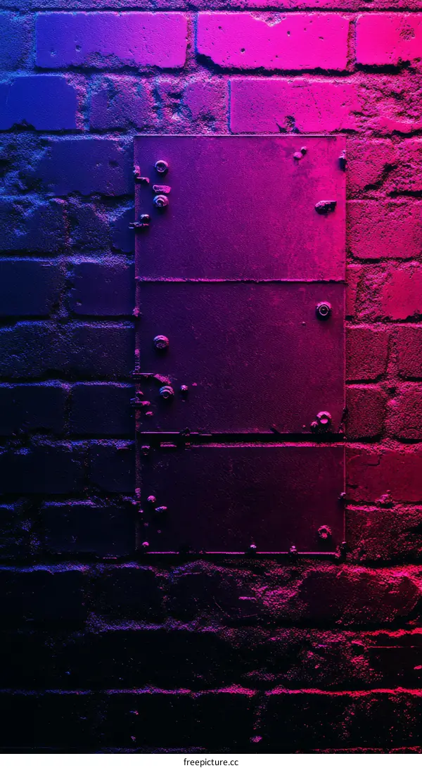 Colorful Neon Brick Wall with Metal Plate