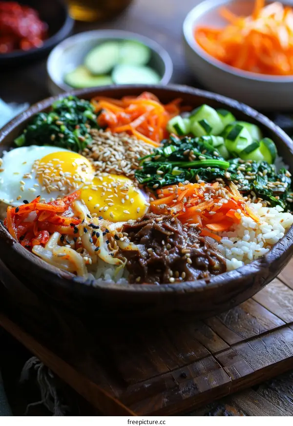 Korean Bibimbap: A Colorful Bowl of Rice, Vegetables, Beef, and Egg