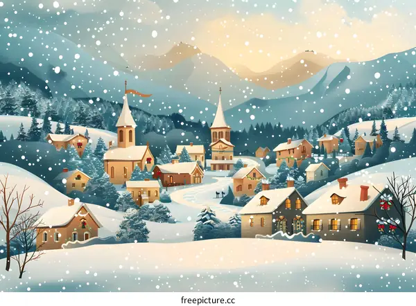 Snowy Town in Christmas