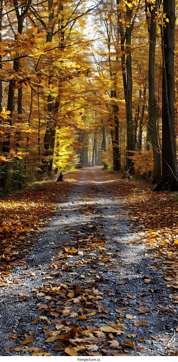 The golden path in the autumn forest