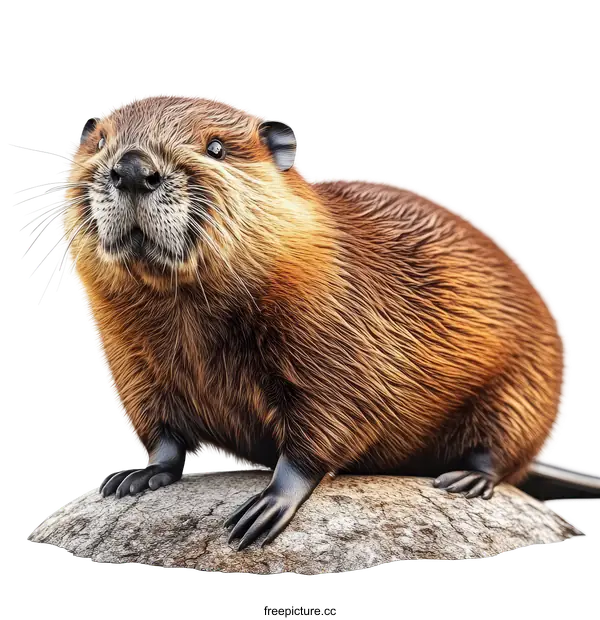 [Transparent Background PNG]Close-up of a Beaver on a Rock